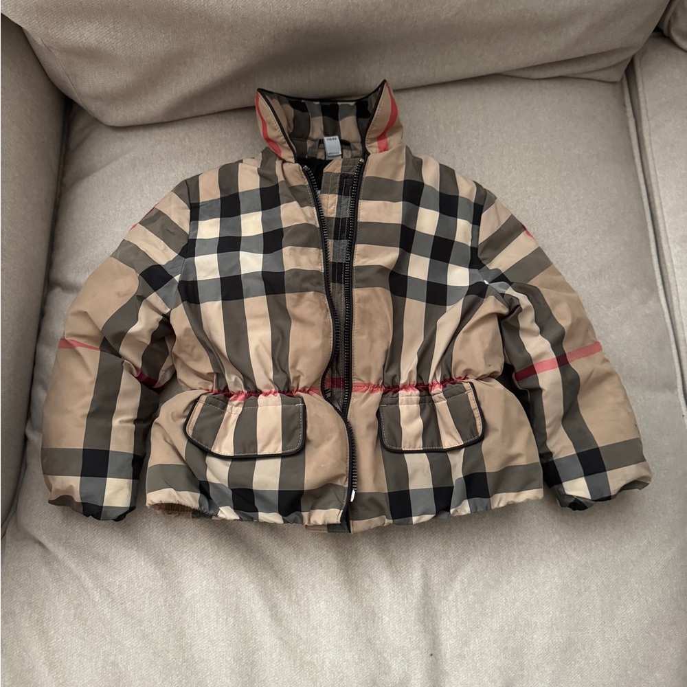 Burberry Kids Beige Checkered Puffer Jacket